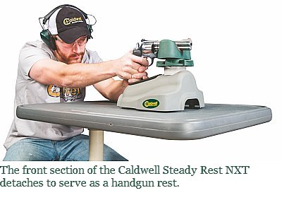 The Caldwell Steady Rest NXT front section supporting a pistol