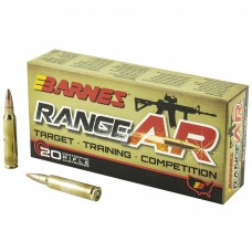 Barnes Range AR, 556NATO, 52 Grain, Zn Core Open Tip Flat Base, Lead Free, 20 Round Box 30844