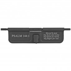 Bastion Psalm 144:1, AR-15 Ejection Port Dust Cover, Black/White Finish, Psalm 144:1 Laser Engraved On Open Side Only, Fist Standard 223/556/6.8/6.5 BASEPDC-BW-PSM144