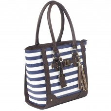 Bulldog Cases Tote Purse Holster, Fits Most Small Autos, Navy Blue and White Stripe Color, Leather BDP-050