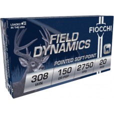Fiocchi Ammunition Field Dynamics, 308WIN, 150 Grain, Pointed Soft Point, Box of 20