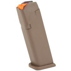 Glock OEM Magazine, 9MM, 17Rd, Fits GLOCK 17/34, Cardboard Style Packaging, FDE Finish, Orange Follower 47459