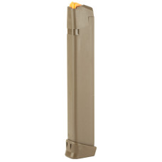 Glock OEM Magazine, 9MM, 33Rd, Fits GLOCK 17/34, Cardboard Style Packaging, FDE Finish, Orange Follower 47463