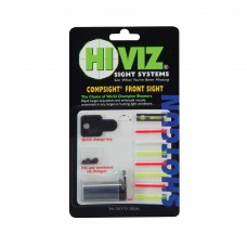 Hi-Viz CompSight, Interchangeable Shotgun Sight. Screw-Attach design replaces the front bead on a shotgun. Fits most vent-ribbed shotguns with removable front bead. Includes four Green, three Red, and one White replaceable LitePipes in four diamete