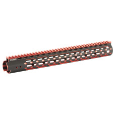 Leapers, Inc. - UTG UTG PRO, M-Lok Super Slim Free Floating Rail, Black/Red 2-Tone, Fits AR-15, 15