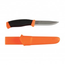 Morakniv Companion Fixed Blade Knife, Stainless Steel Blade, Orange and Black Rubber Handle, Orange Sheath, 4.1