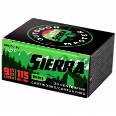 Sierra Outdoor Master Ammunition 9mm 115 Gr Jacketed Hollow Point Box of 20