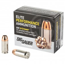 Sig Sauer Elite Performance V-Crown Ammunition, 45 ACP, 200 Grain, Jacketed Hollow Point, 20 Round Box E45AP1-20