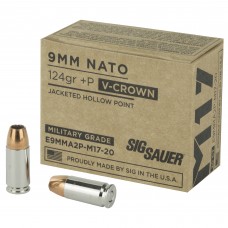 Sig Sauer V-Crown 9MM, 124 Grain, Jacketed Hollow Point, Defense, 20 Round Box E9MMA2P-M17-20