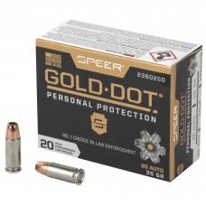 Speer Ammunition Speer Gold Dot, Personal Protection, 25ACP, 35 Grain, Hollow Point, 20 Round Box 23602GD