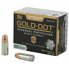 Speer Ammunition Speer Gold Dot, Personal Protection, 9MM, 124 Grain, Hollow Point, +P, Short Barrel, 20 Round Box 23611GD
