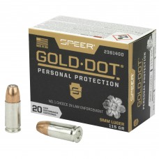 Speer Ammunition Speer Gold Dot, Personal Protection, 9MM, 115 Grain, Hollow Point, 20 Round Box 23614GD