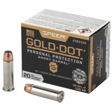 Speer Ammunition Speer Gold Dot, Personal Protection, 38 Special, 135 Grain, Hollow Point, +P, 20 Round Box 23921GD