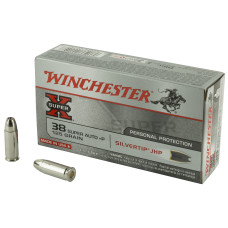 Winchester Ammunition Super-X, 38 Super +P, 125 Grain, Silvertip Jacketed Hollow Point, 50 Round Box X38ASHP