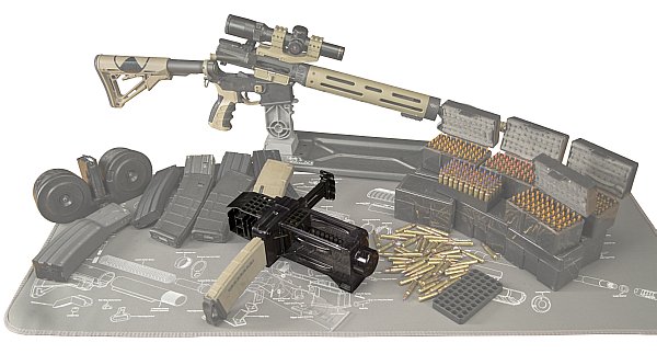 Caldwell AR-15 Mag Charger with ammo, magazines and AR-15 rifle