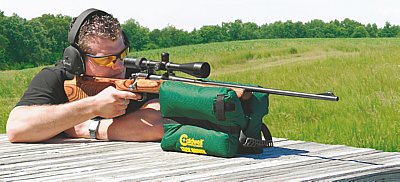 Caldwell Tack Driver Shooting Bag supporting a rifle at the range