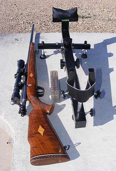 Ruger .243 with hand loaded ammo and shooting rest