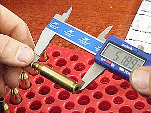 Verifying case length with digital calipers